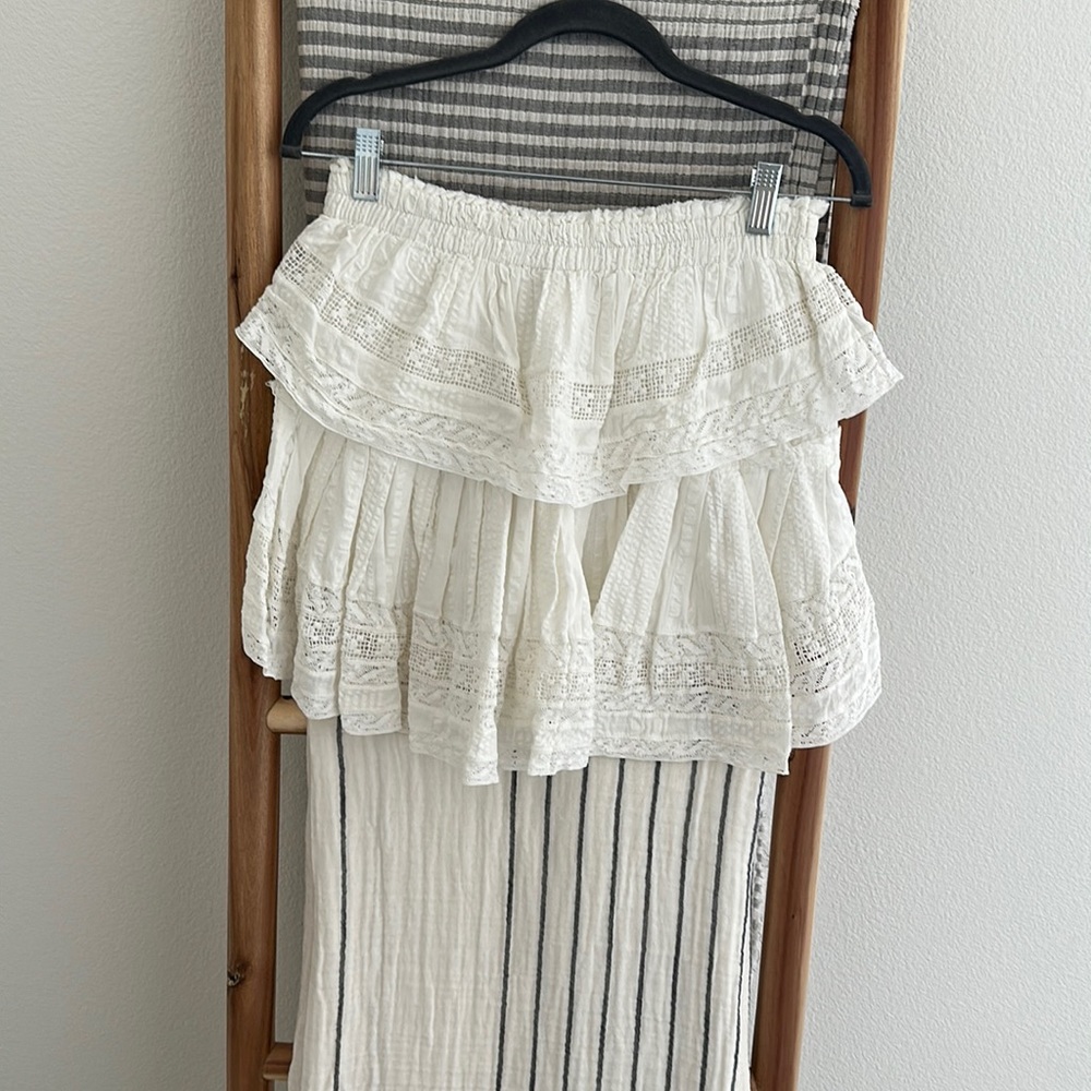 LoveShackFancy White Lace Tiered Mini Skirt - Picture 2 of 6